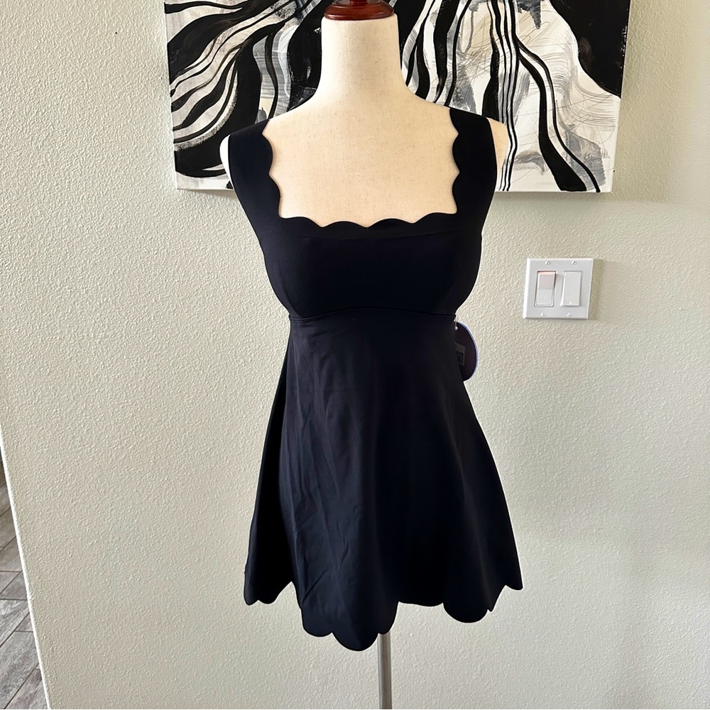 WISKII active black scallop edge black dress with cross back detail